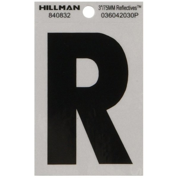 Hillman 3 in. Reflective Black Vinyl Self-Adhesive Letter R 1 pc, 6PK 840832